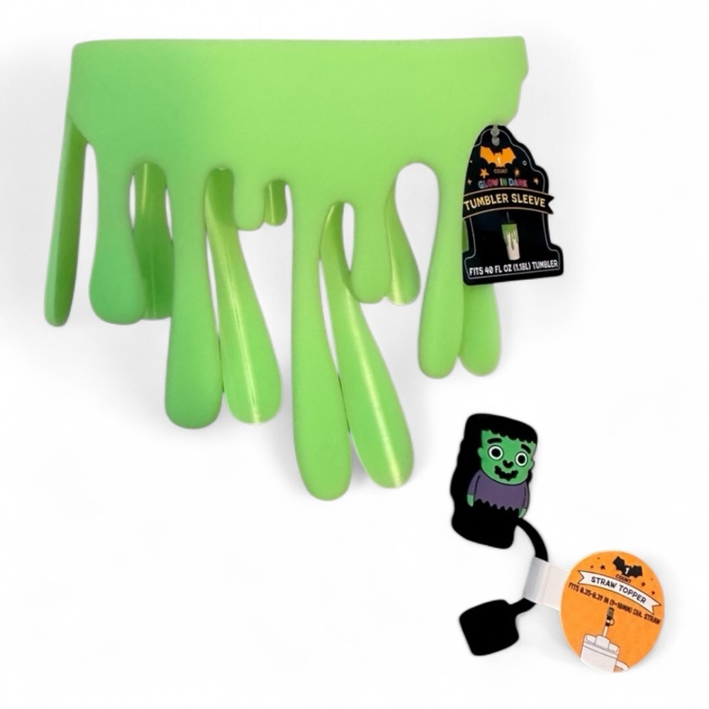 Halloween Tumbler Glow in the Dark Slime Sleeve Straw Topper: Frankenstein